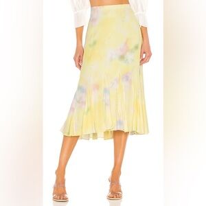 NWT Jacquline Tie Dye Godet Midi Skirt 0